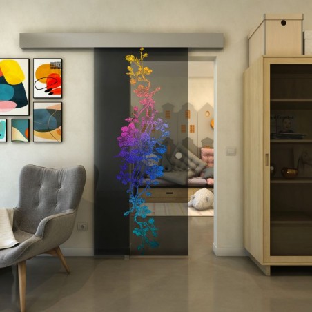 Glasschiebetür ECO-LINE - Fineprint Model 085 Verlauf auf Grauglas