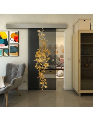 Glasschiebetür ECO-LINE - Fineprint Model 085 Gold auf Grauglas