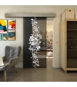 Glasschiebetür ECO-LINE - Fineprint Model 085 Weiss auf Grauglas