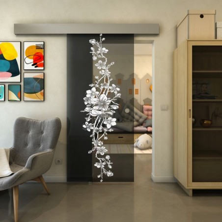Glasschiebetür ECO-LINE - Fineprint Model 085 Weiss auf Grauglas