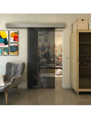 Glasschiebetür ECO-LINE - Fineprint Model 086 Schwarz auf Grauglas