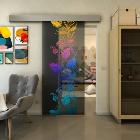 Glasschiebetür ECO-LINE - Fineprint Model 086 Verlauf auf Grauglas