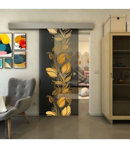 Glasschiebetür ECO-LINE - Fineprint Model 086 Gold auf Grauglas