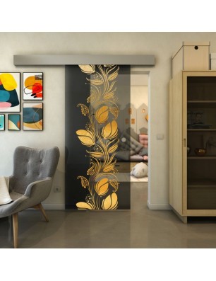 Glasschiebetür ECO-LINE - Fineprint Model 086 Gold auf Grauglas
