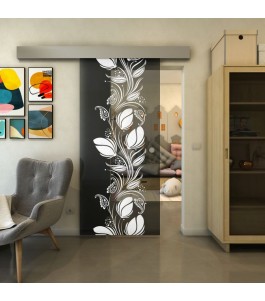 Glasschiebetür ECO-LINE - Fineprint Model 086 Weiss auf Grauglas