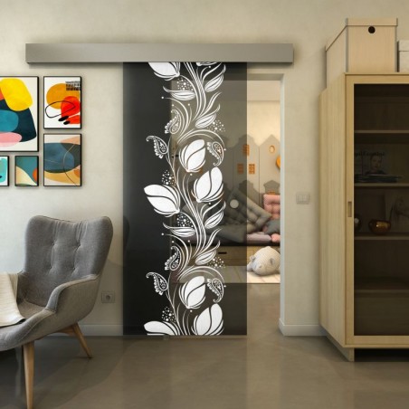 Glasschiebetür ECO-LINE - Fineprint Model 086 Weiss auf Grauglas