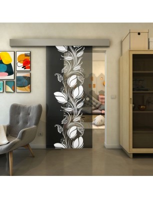 Glasschiebetür ECO-LINE - Fineprint Model 086 Weiss auf Grauglas