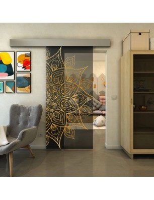 Glasschiebetür ECO-LINE - Fineprint Model 088 Gold auf Grauglas