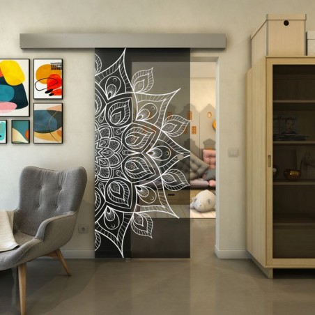 Glasschiebetür ECO-LINE - Fineprint Model 088 Weiss auf Grauglas