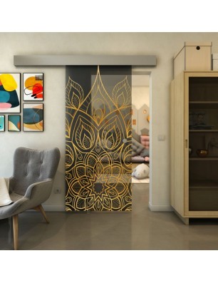 Glasschiebetür ECO-LINE - Fineprint Model 089 Gold auf Grauglas