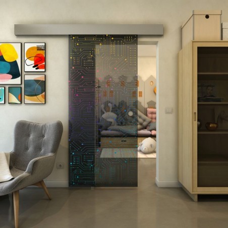 Glasschiebetür ECO-LINE - Fineprint Model 090 Verlauf auf Grauglas