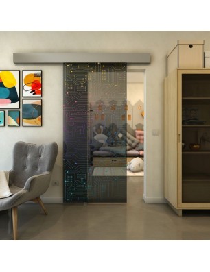 Glasschiebetür ECO-LINE - Fineprint Model 090 Verlauf auf Grauglas