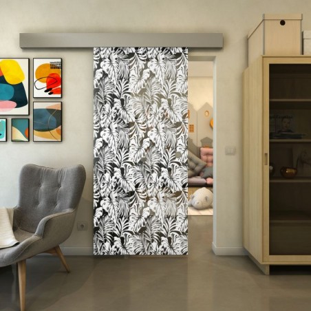 Glasschiebetür ECO-LINE - Fineprint Model 091 Weiss auf Grauglas