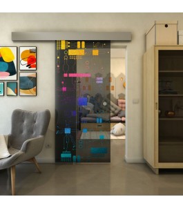 Glasschiebetür ECO-LINE - Fineprint Model 092 Verlauf auf Grauglas