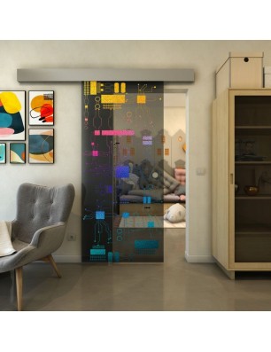 Glasschiebetür ECO-LINE - Fineprint Model 092 Verlauf auf Grauglas