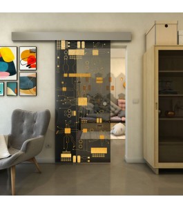 Glasschiebetür ECO-LINE - Fineprint Model 092 Gold auf Grauglas