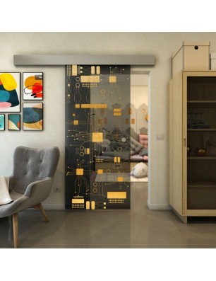 Glasschiebetür ECO-LINE - Fineprint Model 092 Gold auf Grauglas