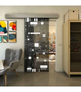 Glasschiebetür ECO-LINE - Fineprint Model 092 Weiss auf Grauglas