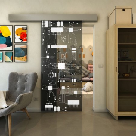 Glasschiebetür ECO-LINE - Fineprint Model 092 Weiss auf Grauglas