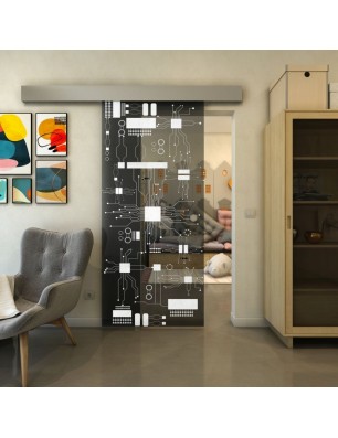 Glasschiebetür ECO-LINE - Fineprint Model 092 Weiss auf Grauglas