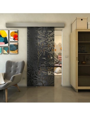 Glasschiebetür ECO-LINE - Fineprint Model 094 Schwarz auf Grauglas
