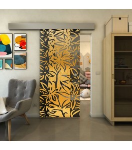 Glasschiebetür ECO-LINE - Fineprint Model 094 Gold auf Grauglas