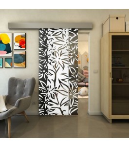 Glasschiebetür ECO-LINE - Fineprint Model 094 Weiss auf Grauglas
