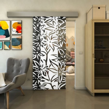 Glasschiebetür ECO-LINE - Fineprint Model 094 Weiss auf Grauglas