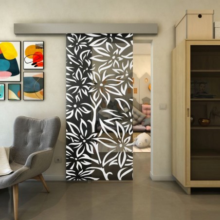 Glasschiebetür ECO-LINE - Fineprint Model 095 Weiss auf Grauglas