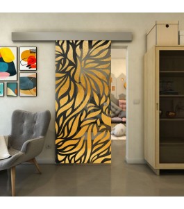 Glasschiebetür ECO-LINE - Fineprint Model 096 Gold auf Grauglas