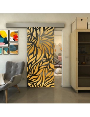 Glasschiebetür ECO-LINE - Fineprint Model 096 Gold auf Grauglas