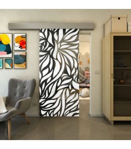 Glasschiebetür ECO-LINE - Fineprint Model 096 Weiss auf Grauglas