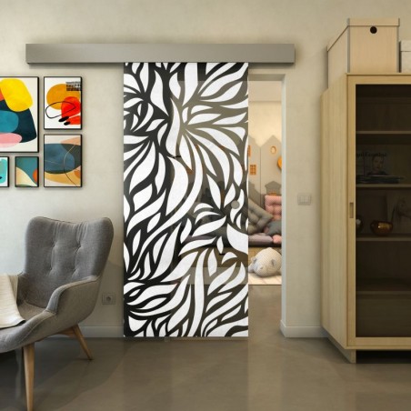 Glasschiebetür ECO-LINE - Fineprint Model 096 Weiss auf Grauglas