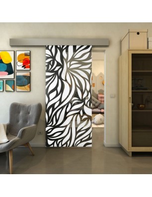 Glasschiebetür ECO-LINE - Fineprint Model 096 Weiss auf Grauglas
