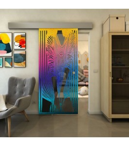 Glasschiebetür ECO-LINE - Fineprint Model 097 Verlauf auf Grauglas