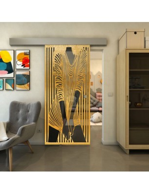 Glasschiebetür ECO-LINE - Fineprint Model 097 Gold auf Grauglas