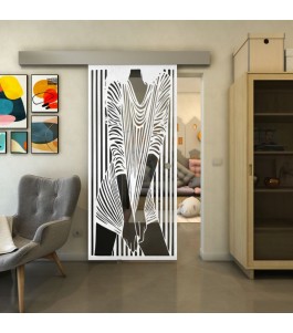 Glasschiebetür ECO-LINE - Fineprint Model 097 Weiss auf Grauglas