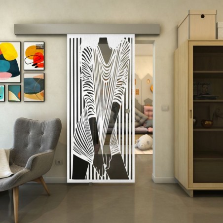 Glasschiebetür ECO-LINE - Fineprint Model 097 Weiss auf Grauglas