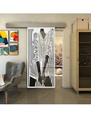 Glasschiebetür ECO-LINE - Fineprint Model 097 Weiss auf Grauglas