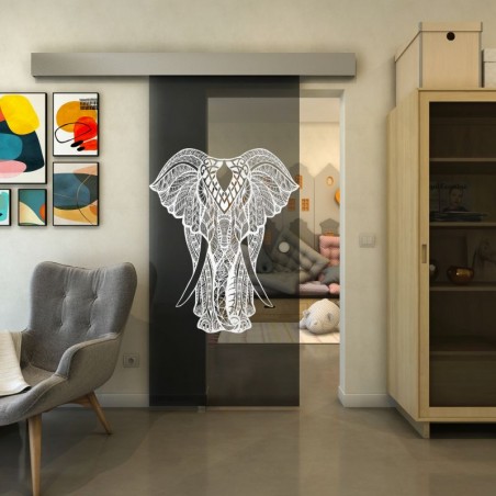 Glasschiebetür ECO-LINE - Fineprint Model 098 Weiss auf Grauglas