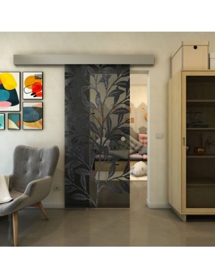 Glasschiebetür ECO-LINE - Fineprint Model 099 Schwarz auf Grauglas