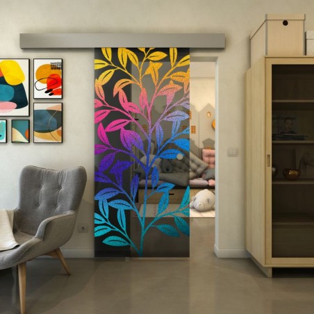 Glasschiebetür ECO-LINE - Fineprint Model 099 Verlauf auf Grauglas