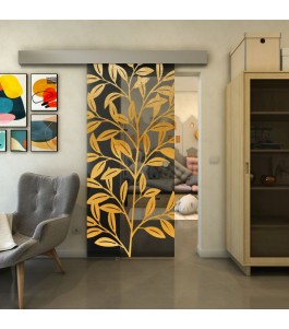 Glasschiebetür ECO-LINE - Fineprint Model 099 Gold auf Grauglas