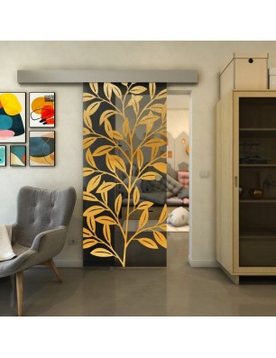 Glasschiebetür ECO-LINE - Fineprint Model 099 Gold auf Grauglas