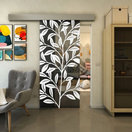 Glasschiebetür ECO-LINE - Fineprint Model 099 Weiss auf Grauglas
