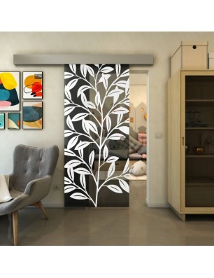Glasschiebetür ECO-LINE - Fineprint Model 099 Weiss auf Grauglas