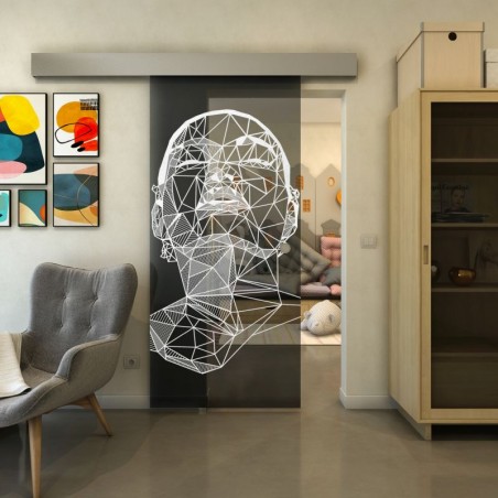 Glasschiebetür ECO-LINE - Fineprint Model 103 Weiss auf Grauglas