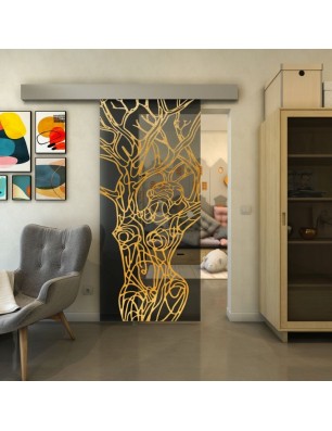 Glasschiebetür ECO-LINE - Fineprint Model 105 Gold auf Grauglas