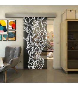 Glasschiebetür ECO-LINE - Fineprint Model 105 Weiss auf Grauglas