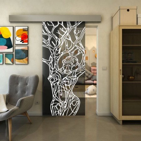 Glasschiebetür ECO-LINE - Fineprint Model 105 Weiss auf Grauglas